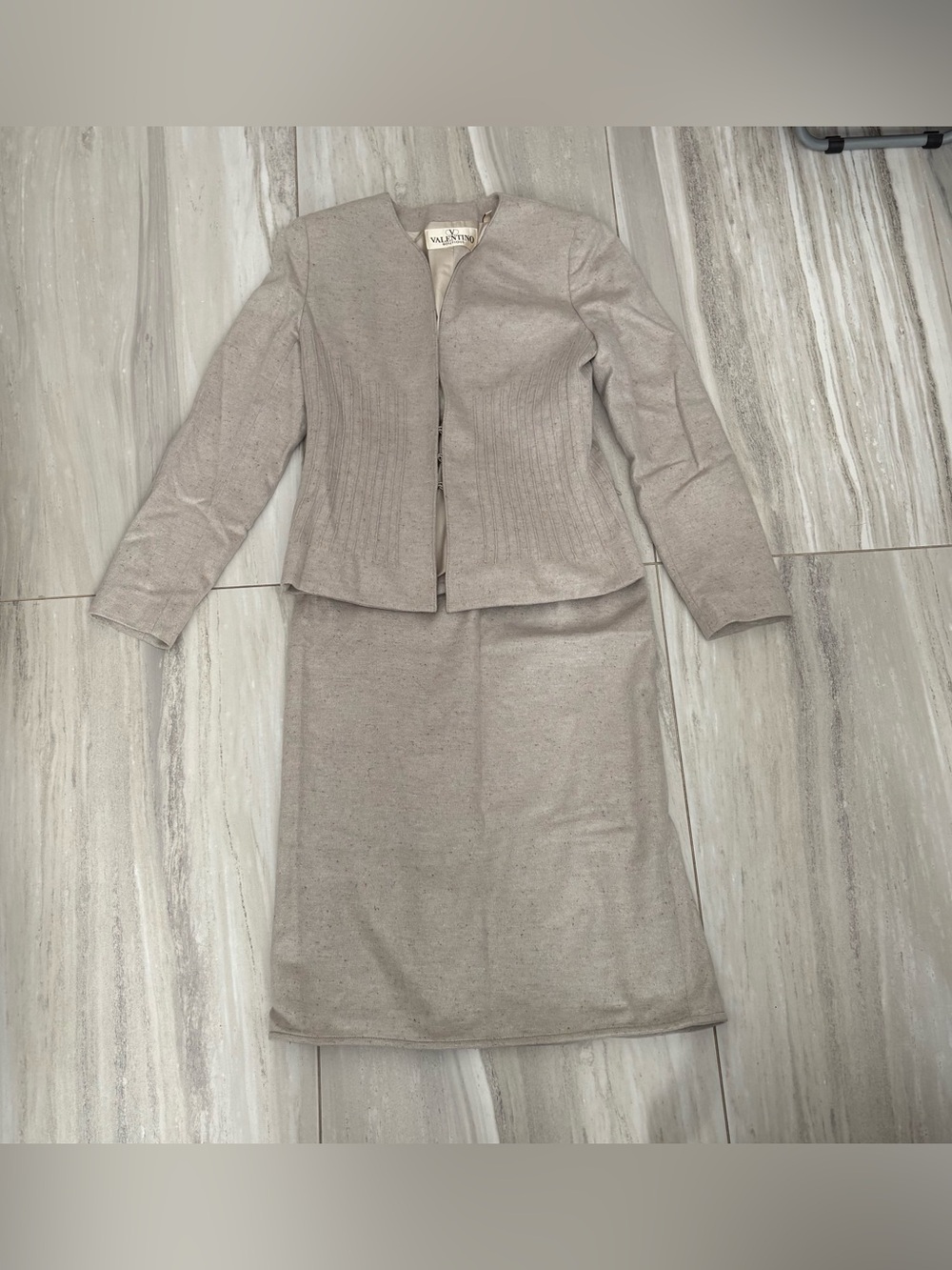 Valentino Light Beige Two-Piece Blazer and Skirt Set
